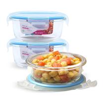 Kit 3 Pote Hermético De Vidro Redondo Pequeno 400ml Salada