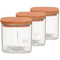 Kit 3 Pote Hermético Quadrado com Tampa Bambu Mimo 630ml