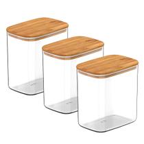 Kit 3 Pote Hermético Tampa De Bambu Natural 1,5L Kit 3 Pote Hermético Tampa De Bambu Natural 1,5L