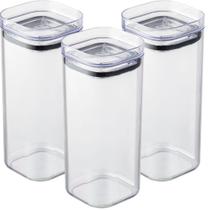 Kit 3 Pote Hermético Transparente 350ml Tampa Vedação Plástico UZ Empilhável