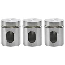 Kit 3 Pote Inox com Visor Vítreo Fechamento Hermético 630ml