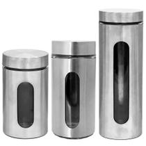 Kit 3 Pote Inox com Visor Vítreo Hermético (1L, 1,3L e 1,8L) Kit 3 Pote Inox com Visor Vítreo Hermético (1L, 1,3L e 1,8L)