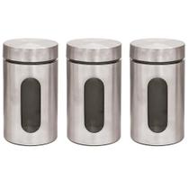 Kit 3 Pote Inox Visor Vítreo 1L - Mimo Style Cinza