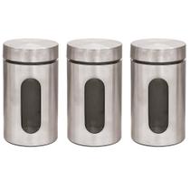 Kit 3 Pote Inox Visor Vítreo Fechamento Hermético 1 Litro Kit 3 Pote Inox Visor Vítreo Fechamento Hermético 1 Litro