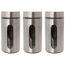 Kit 3 Pote Inox Visor Vítreo Fechamento Hermético 1,3 Litros Kit 3 Pote Inox Visor Vítreo Fechamento Hermético 1,3 Litros
