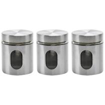 Kit 3 Pote Inox Visor Vítreo Hermético 630ml - Mimo Style