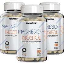 Kit 3 Pote Magnésio Quelato + Inositol Suplemento Natural 180 Cápsulas Concentrado Mineral 100% Puro