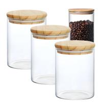 Kit 3 Pote Mantimento Vidro Borossilicato Hermético Tampa Bambu Tempero 550ml