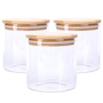 Kit 3 Pote Mantimento Vidro Borossililcato Hermético Tampa Bambu Tempero 300ml Casambiente