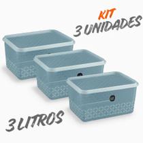 Kit 3 Pote Multiuso 3L Com Tampa Plástico Transparente Organizador 3 Peças UZ Marmita Porta Fruta