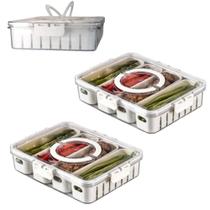 Kit 3 Pote Organizador de Geladeira Hermético Multiuso 4 Divisórias Com Escorredor Cesto Alimentos Conservação Frutas Verduras Legumes Frios Kit 3 Pote Organizador de Geladeira Hermético Multiuso 4 Divisórias Com Escorredor Cesto Alimentos Conservação Frutas Verduras Legumes Frios