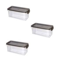 Kit 3 Pote Para Alimentos Retangular 875ML Trava Mais