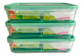 Kit 3 Pote Plástico Com Travas Divisória 1,6l Freshy Sanremo