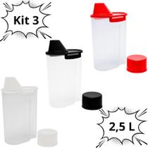 Kit 3 Pote Porta Farinha 2,5L Farinheira c/ Bico Dosador Dispenser Para Cereais 2500ml Porta Sabão em Pó