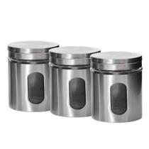 Kit 3 Pote Porta Mantimento em Inox com Visor de Vidro Em Casa Tem 600ml