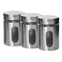 Kit 3 Pote Porta Mantimento em Inox com Visor de Vidro Em Casa Tem 950ml