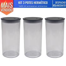 Kit 3 Pote Porta Mantimentos Hermético Resistente Acrílico Geladeira 1400 ml