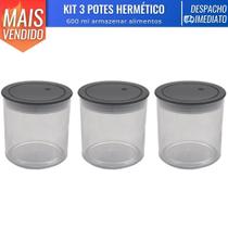 Kit 3 Pote Porta Mantimentos Hermético Resistente Acrílico Geladeira 600 ml - Plas Tutti