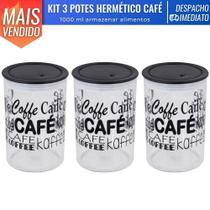 Kit 3 Pote Porta Mantimentos Hermético Resistente Decorado Café 1000 ml