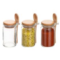 Kit 3 Pote Porta Temperos Condimentos de Vidro Hermético com Tampa e Colher de Bambu 350ml Wolff