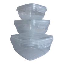 Kit 3 Pote Quadrado Flip Lock Rischioto 400Ml 800Ml 1,4L