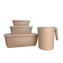 Kit 3 Pote Retangular Tampa Com 1 Jarra Plastico Livre Bpa Kit 3 Pote Retangular Tampa Com 1 Jarra Plastico Livre Bpa