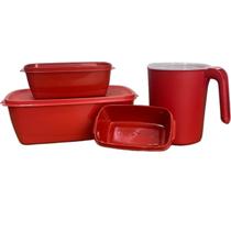 Kit 3 Pote Retangular Tampa Com 1 Jarra Plastico Livre Bpa