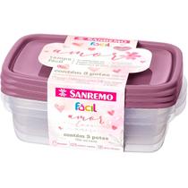 Kit 3 Pote Sanremo Retangular 785ml Marmita Vai Freezer Microondas Congelar Alimentos Vasilha Plástica BPA Free