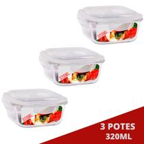 Kit 3 Pote Tampa Hermetica Quadrado de Vidro 320ml Multiuso Kit 3 Pote Tampa Hermetica Quadrado de Vidro 320ml Multiuso