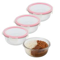 Kit 3 Pote Vidro 950ml Redondo Não Vaza Marmita Tampa Hermético Vidro
