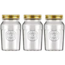 Kit 3 Pote Vidro Americano Vintage Transparente Tampa 1500ml