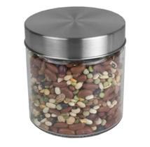 Kit 3 Pote Vidro Liso 650ml Tampa Inox Hermético Porta Tempero Mantimento Cozinha Conjunto Marmita