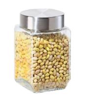 Kit 3 Pote Vidro Liso Quadrado 1700ml Tampa Rosca Inox Hermético Porta Tempero Mantimento Conjunto