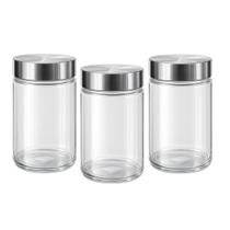 Kit 3 Pote Vidro Tampa Inox 1250ml Organizador Armário Alimentos Porta Mantimento Utensílio Multiuso