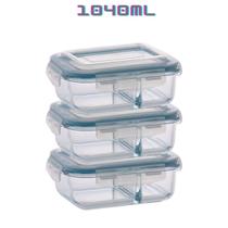 Kit 3 Potes 1040ml Divisória Hermético Marmita Fit 4 Travas Kit 3 Potes 1040ml Divisória Hermético Marmita Fit 4 Travas