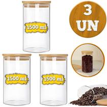 Kit 3 Potes 1500ml Porta Mantimento Frasco De Vidro Herméticos Tampa de Bambu Natural Kit 3 Potes 1500ml Porta Mantimento Frasco De Vidro Herméticos Tampa de Bambu Natural