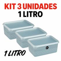 Kit 3 Potes 1L Multiuso Com Tampa Organizador Transparente Plástico Premium UZ 3 Peças Marmita