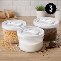 Kit 3 Potes 2L Porta Mantimentos Cozinha Redondo Tampa Rosca Vasilha Alimentos Dispensa Armário