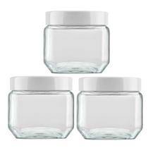 Kit 3 Potes 800ml Recipiente Vidro Invicta Quadrado Branco