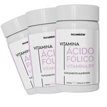 Kit 3 Potes Ácido Fólico Ativo 180 Cápsulas Gestante 1000ug Vitamina B9 Suplemento Alimentar Natural 100% Puro Natunéctar
