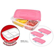 Kit 3 Potes Alimentos Retangulares Com Divisória E Tampa