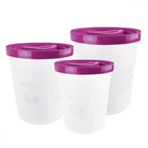 Kit 3 Potes Altos Paris Plásticos Fosco Copos com Tampa Pote Redondo Organizador Porta Alimentos Bebidas Resistente - Maximaplast