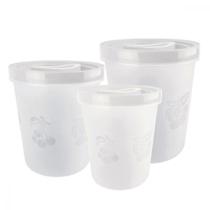 Kit 3 Potes Altos Plásticos Fosco Porta Mantimentos Copos com Tampa Pote Redondo Organizador Alimentos Bebidas Resistente