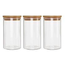 Kit 3 Potes Borossilicato Hermético Tampa Bambu 600ml Class Kit 3 Potes Borossilicato Hermético Tampa Bambu 600ml Class