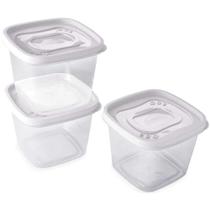 Kit 3 Potes Clic Quadrado 1,2L 14x14x6cm