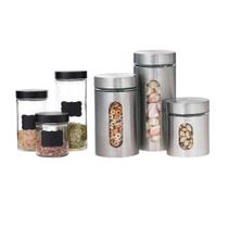 Kit 3 Potes Com Lousa Preta + 3 Potes Aço Inox Mantimentos