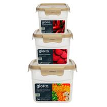 Kit 3 Potes Com Tampa e 4 Travas 700ml, 1,4L, 2,7L Quadrado Camurça Kit 3 Potes Com Tampa e 4 Travas 700ml, 1,4L, 2,7L Quadrado Camurça