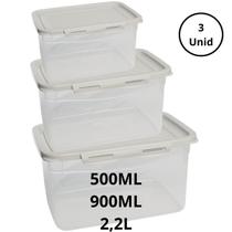 Kit 3 Potes Com Tampa e Trava Altos 500ML 900Ml e 2,2L off White Kit 3 Potes Com Tampa e Trava Altos 500ML 900Ml e 2,2L off White