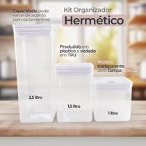 Kit 3 Potes com tampa Hermético 2,5 + 1,5 + 1 Litros Armazenamento de temperos condimentos Organizador Dubai Branco cozinha casa