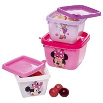 Kit 3 Potes Conect Disney Minnie Licenciados Lancheira